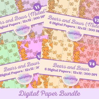A selection of digital paper with bears and bows.