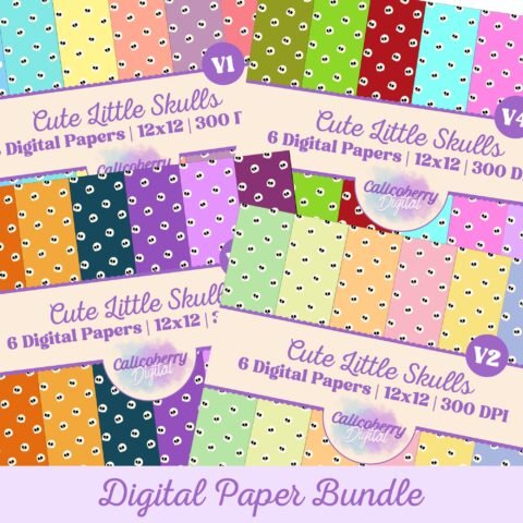 Cute Skulls Digital Paper Vol 1-4 Bundle