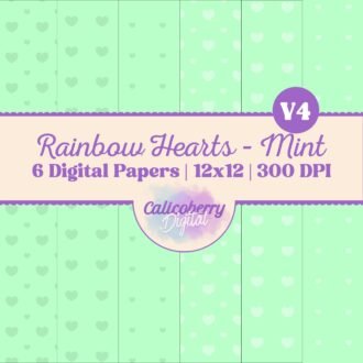 Rainbow Hearts - Mint - Digital Paper