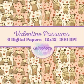 Valentines Day Possums Digital Paper